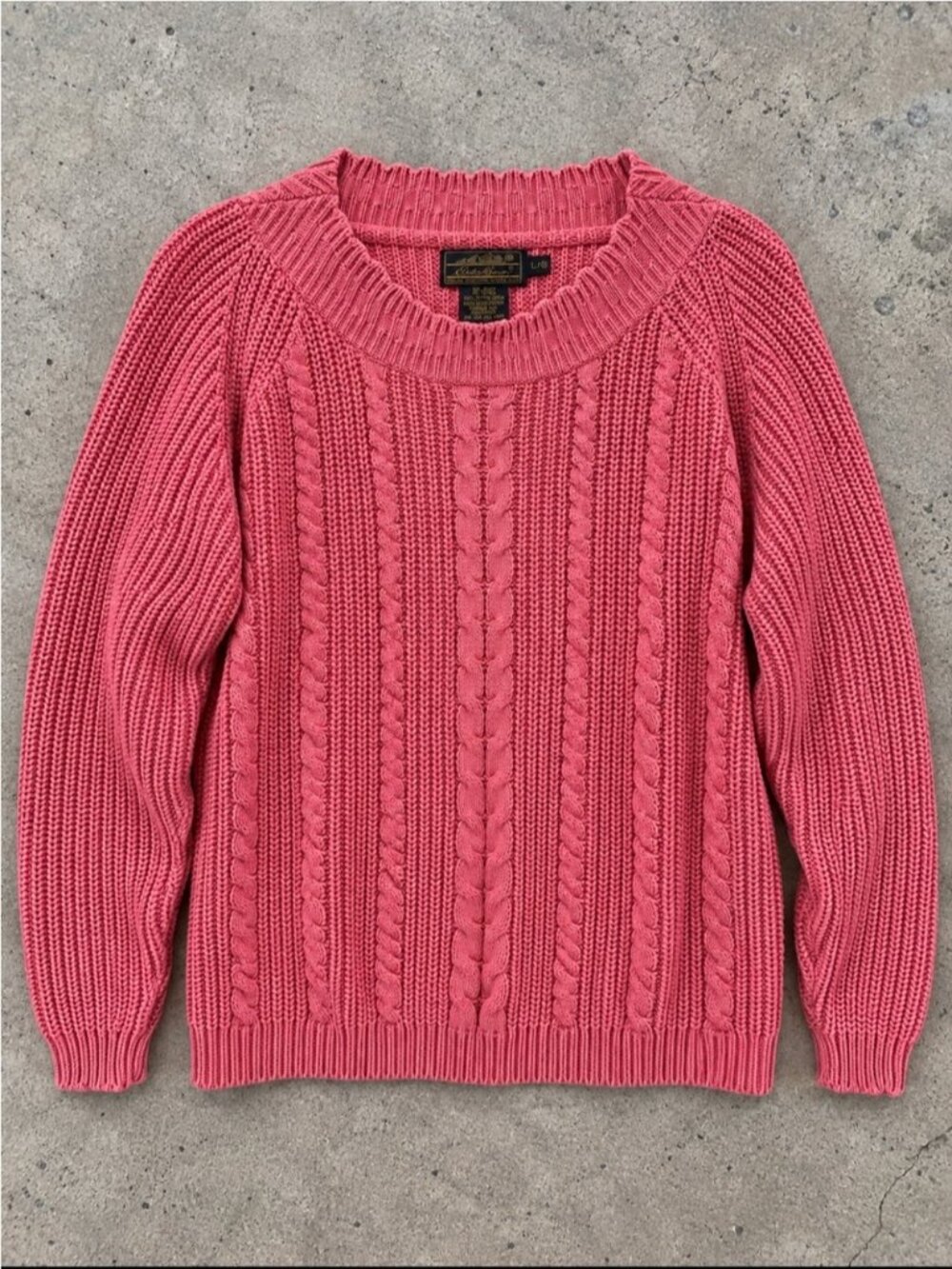 90s Eddie Bauer Pink Cable Knit Cotton Sweater Women’s Large Coastal Streetwear